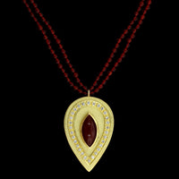 18K Yellow Gold Estate Carnelian Bead and Diamond Necklace