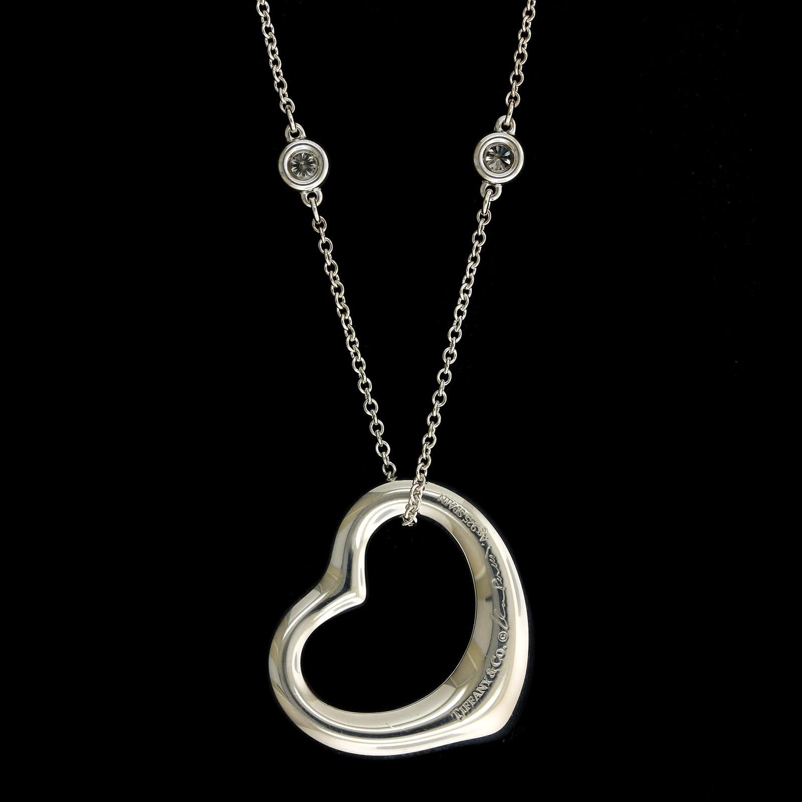 Tiffany & Co. Sterling Silver Estate Elsa Peretti 'Diamonds by the Yard' Open Heart Necklace