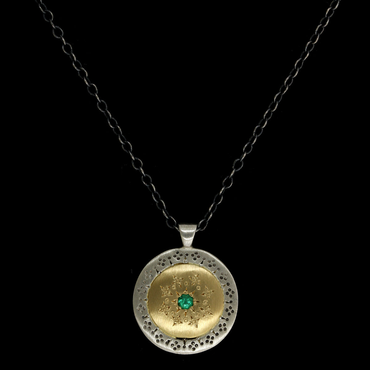 Adel Chifridi Sterling Silver and 18K Yellow Gold estate Emerald Harmony in Green Pendant