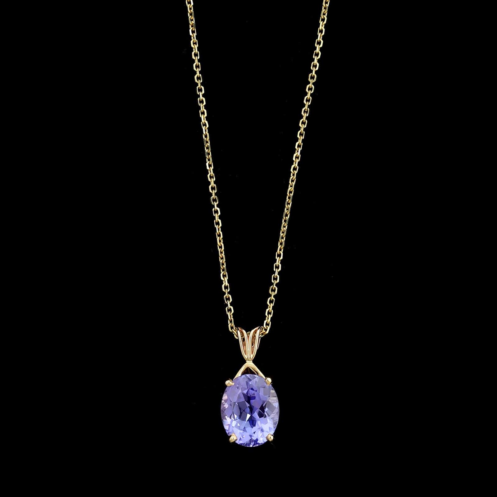14K Yellow Gold Estate Tanzanite Pendant Necklace
