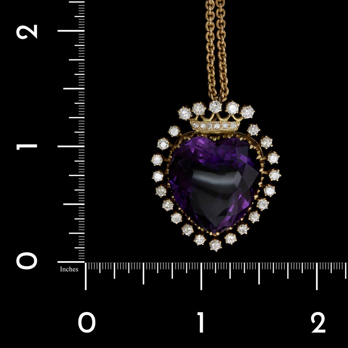 Vintage 14K Yellow Gold Estate Amethyst and Diamond Heart Pendant