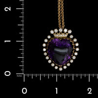 Vintage 14K Yellow Gold Estate Amethyst and Diamond Heart Pendant