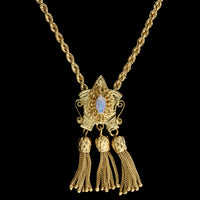 14K Yellow Gold Estate Opal Tassel Necklace