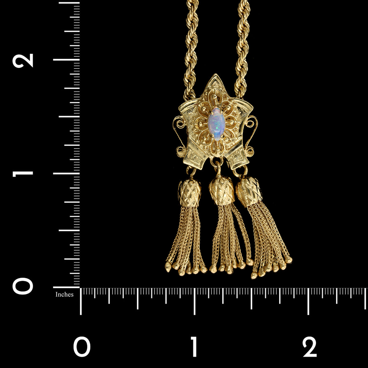 14K Yellow Gold Estate Opal Tassel Necklace