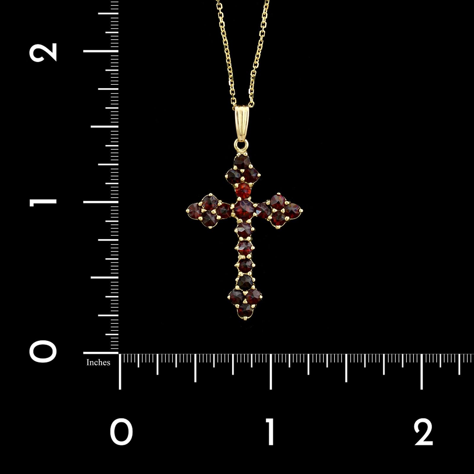 14K Yellow Gold Estate Garnet Cross Pendant Necklace