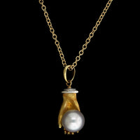 Anthony Lent 18K Yellow Gold, Platinum Estate Cultured South Sea Pearl and Diamond Hand Pendant