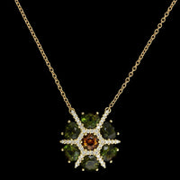 Paul Morelli 18K Yellow Gold Estate Tourmaline and Diamond Fleurette Pendant