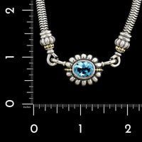 Lagos Caviar Sterling Silver and 18K Yellow Gold Estate Blue Topaz Necklace