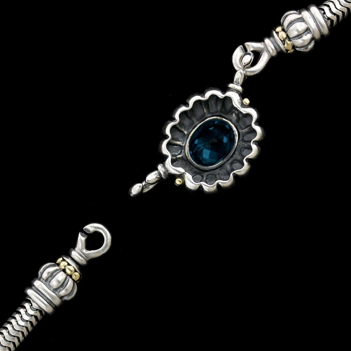 Lagos Caviar Sterling Silver and 18K Yellow Gold Estate Blue Topaz Necklace