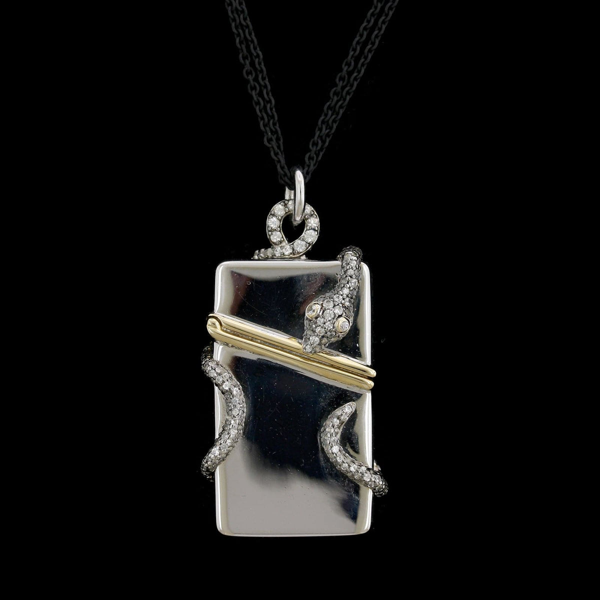 Monica Rich Kosann Sterling Silver and 18K Yellow Gold Estate White Sapphire Snake Keeper Box Pendant