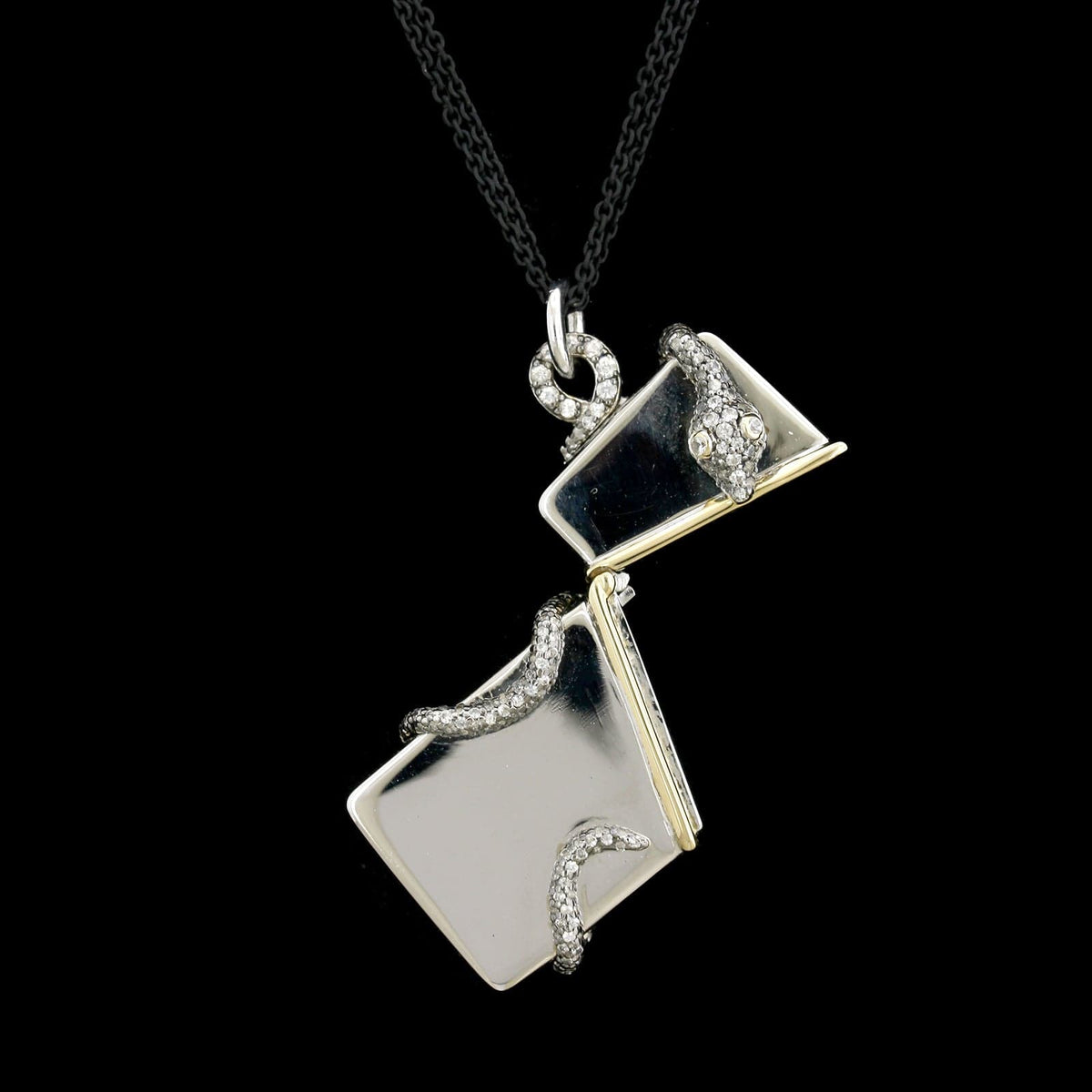 Monica Rich Kosann Sterling Silver and 18K Yellow Gold Estate White Sapphire Snake Keeper Box Pendant