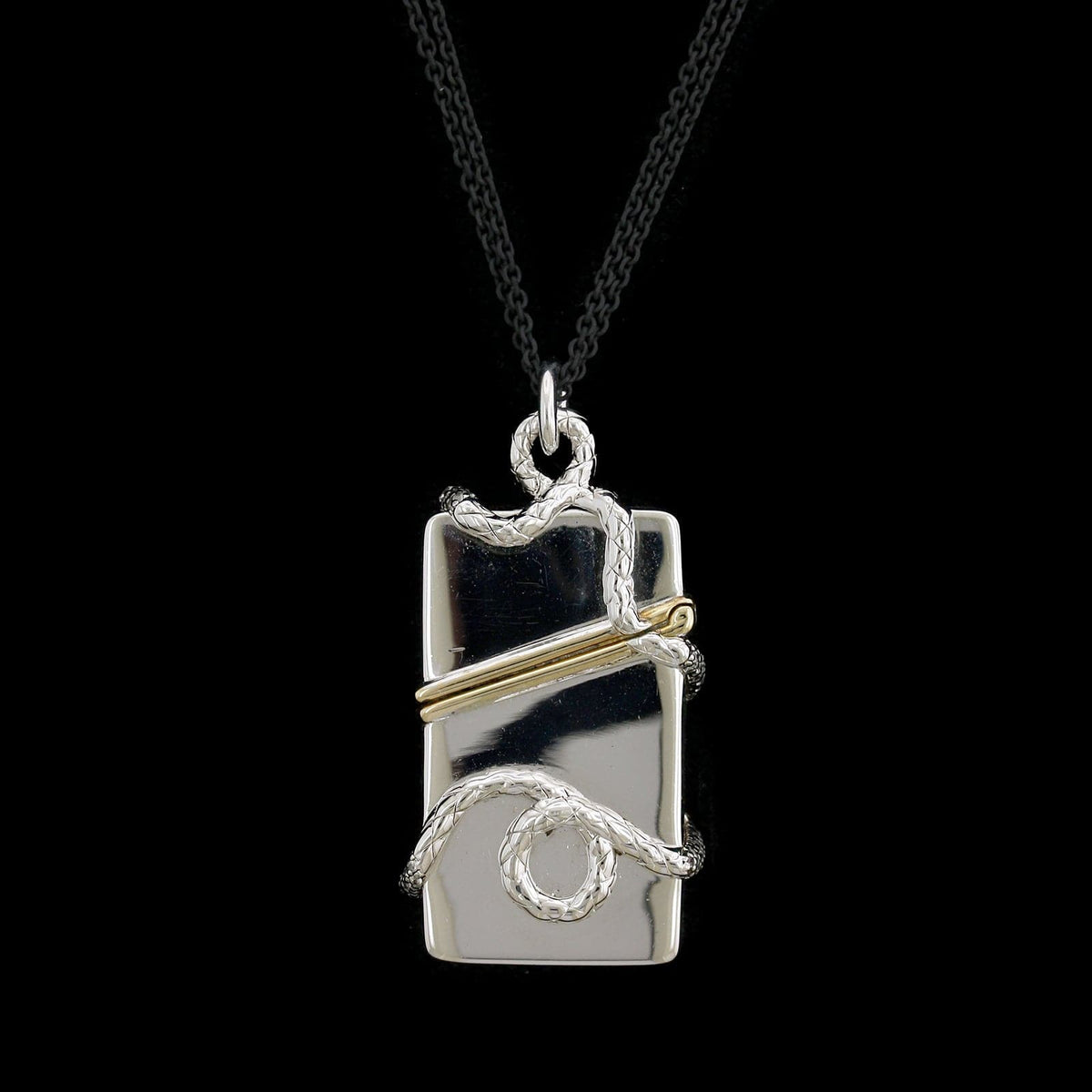 Monica Rich Kosann Sterling Silver and 18K Yellow Gold Estate White Sapphire Snake Keeper Box Pendant