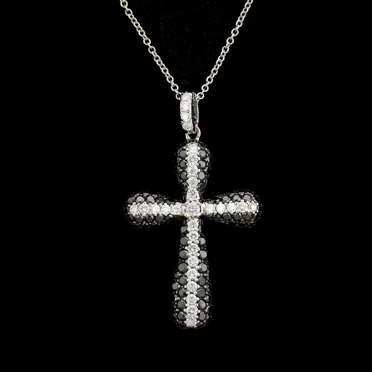 18K White Gold Estate Black Diamond Cross Pendant