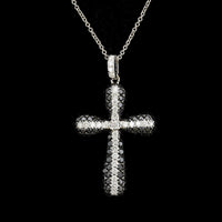 18K White Gold Estate Black Diamond Cross Pendant