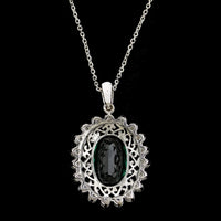14K White Gold Estate Green Tourmaline and Diamond Pendant
