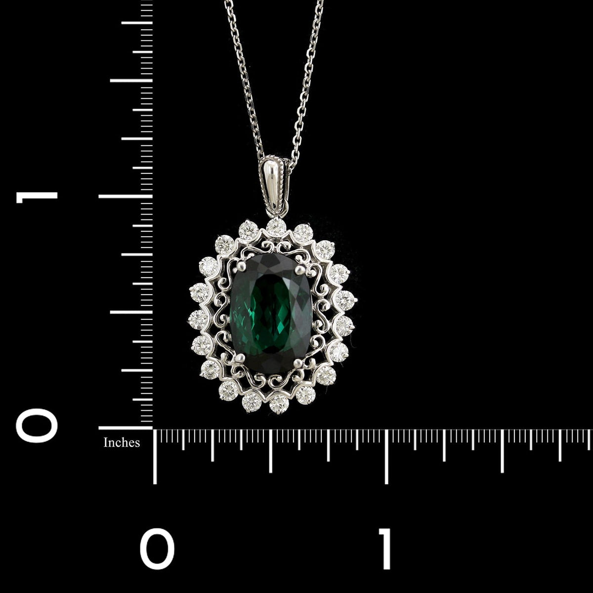 14K White Gold Estate Green Tourmaline and Diamond Pendant