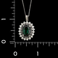 14K White Gold Estate Green Tourmaline and Diamond Pendant