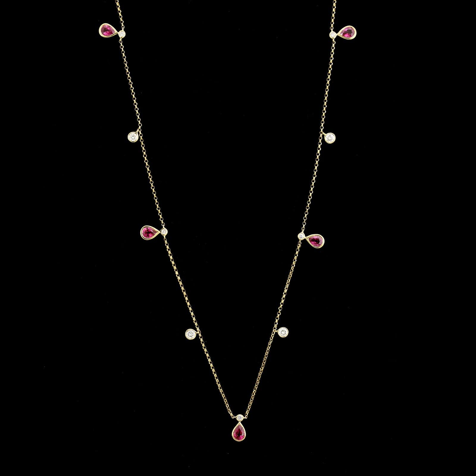 14K Yellow Gold Estate Ruby and Diamond Necklace.