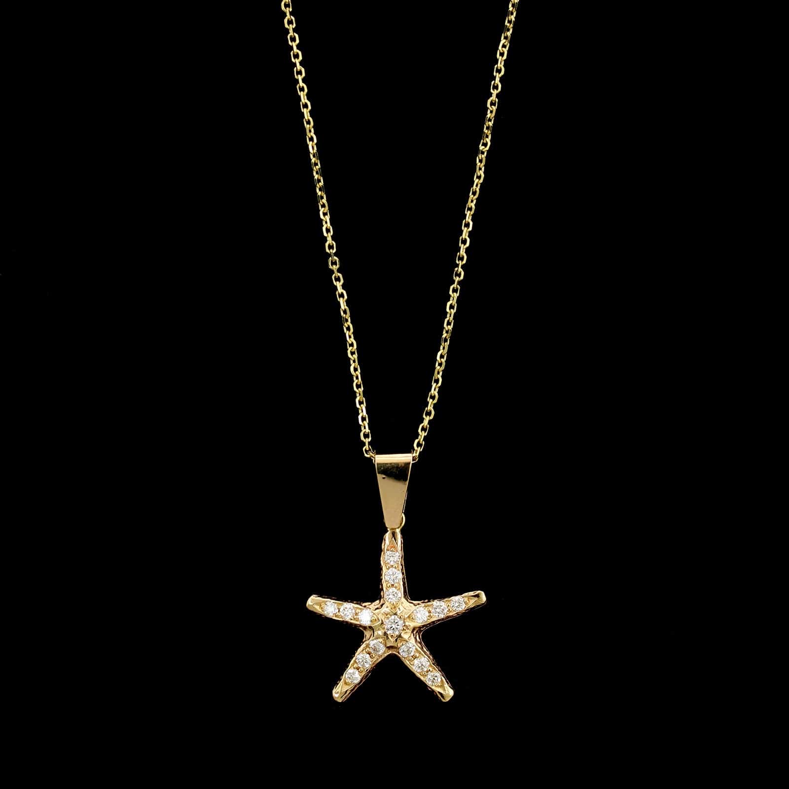 14K Yellow Gold Estate Diamond Starfish Pendant