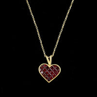 18K Yellow Gold Estate Ruby Heart Pendant