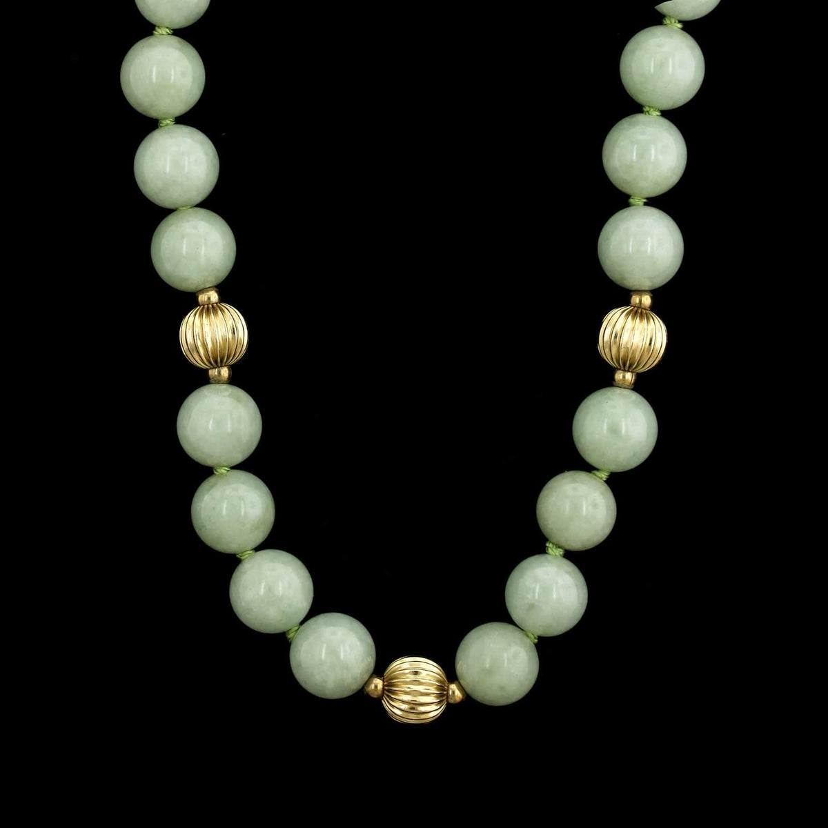 14K Yellow Gold Estate Jadeite Bead Necklace