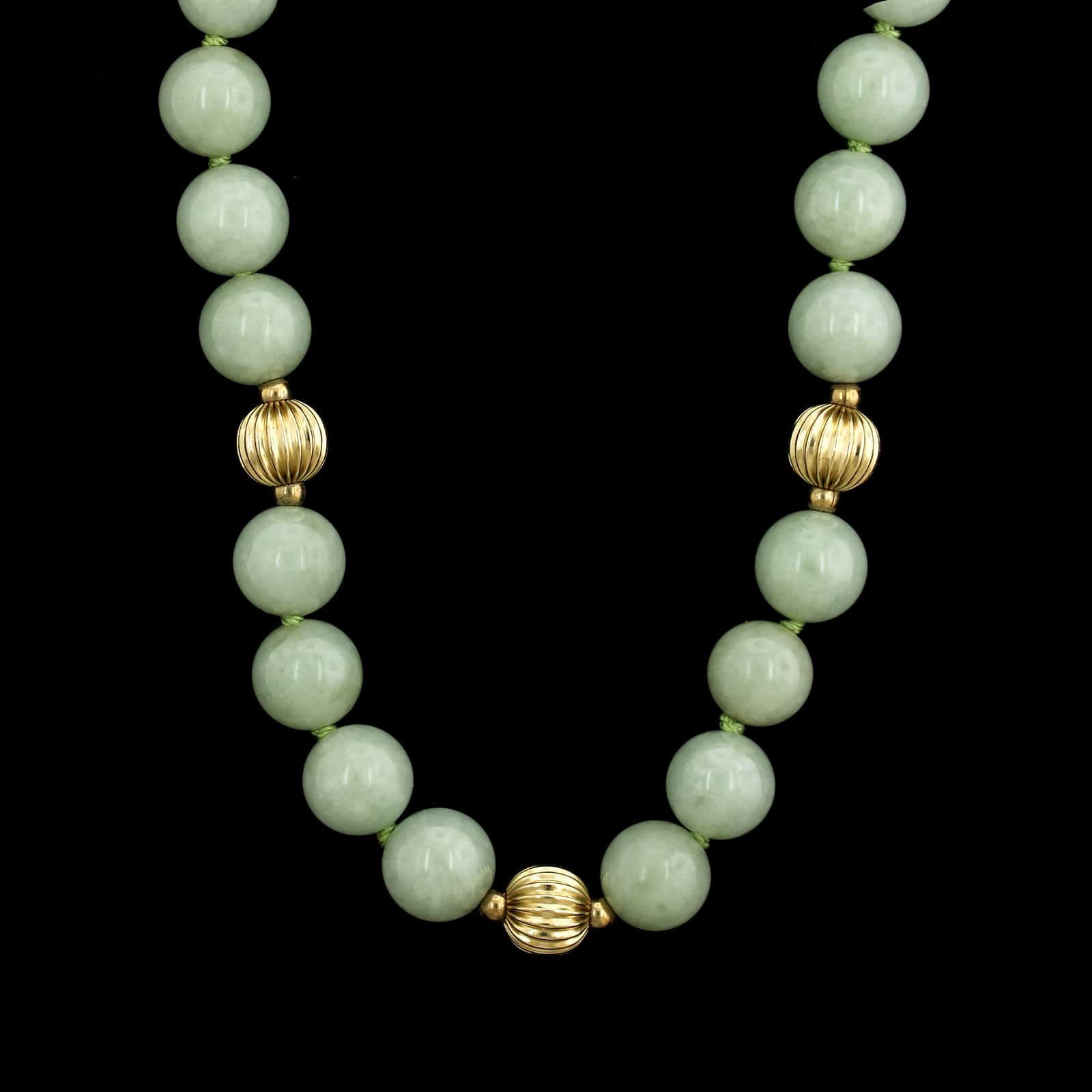 14K Yellow Gold Estate Jadeite Bead Necklace
