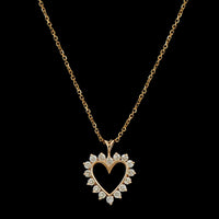 14K Yellow Gold Estate Diamond Heart Pendant Necklace