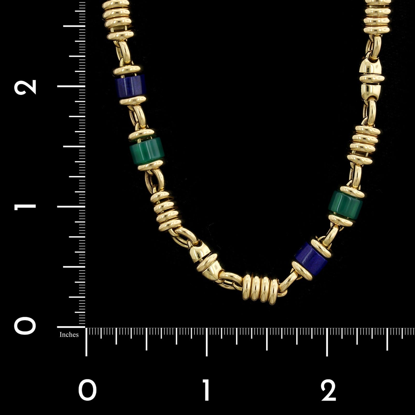 18K Yellow Gold Estate Lapis and Green Onyx Necklace