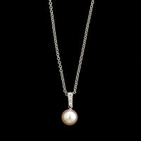 Mikimoto 18K White Gold Estate Pearl and Diamond Pendant Necklace