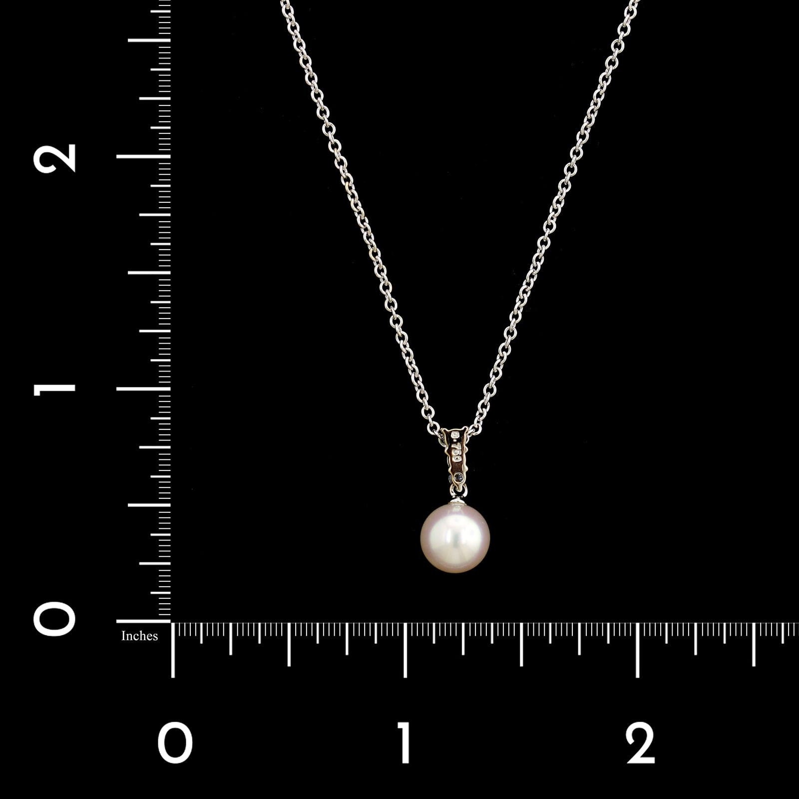 Mikimoto 18K White Gold Estate Pearl and Diamond Pendant Necklace