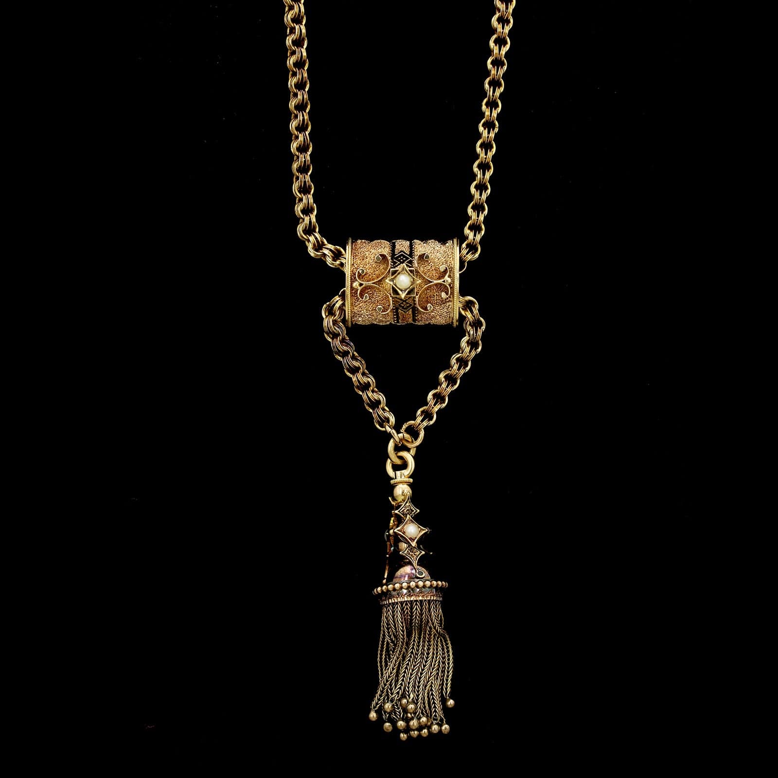 Vintage 14K Yellow Gold Estate Victorian Tassel Necklace