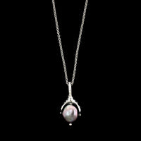 Mikimoto 18K White Gold Estate Cultured Black Baroque Pearl and Diamond Pendant Necklace