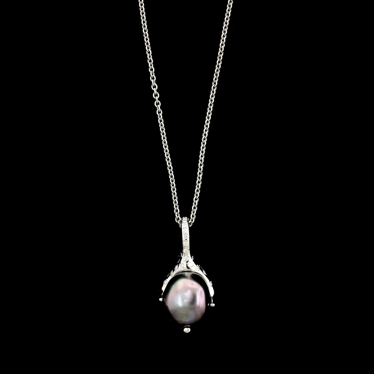Mikimoto 18K White Gold Estate Cultured Black Baroque Pearl and