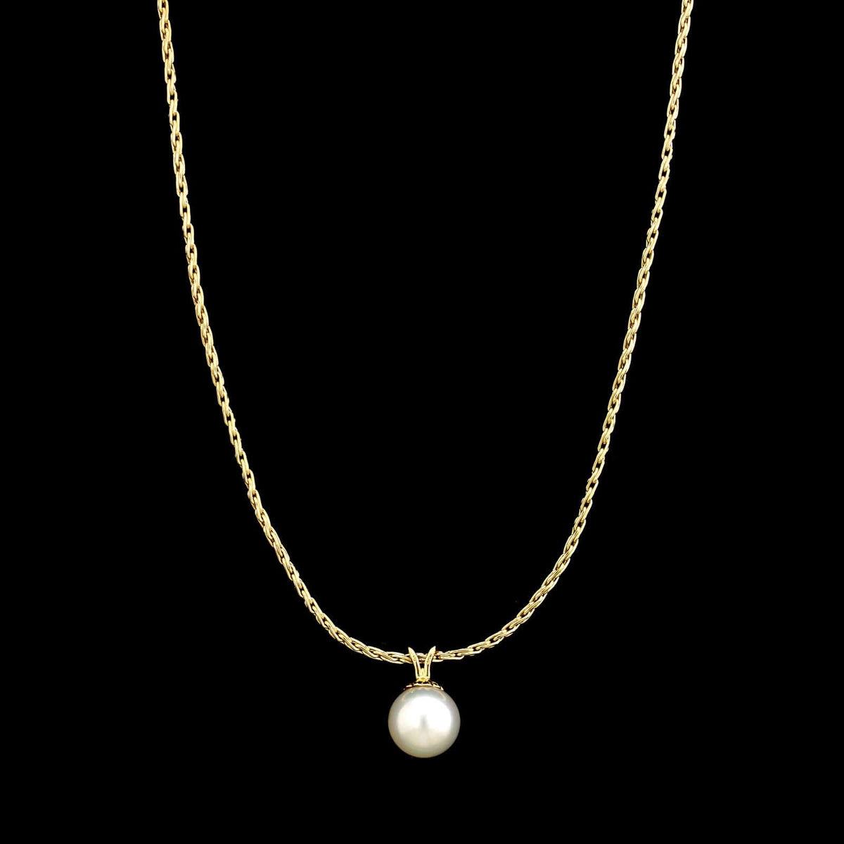 14K Yellow Gold Estate Cultured Pearl Drop Necklace