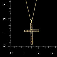 14K Yellow Gold Estate Garnet Cross Pendant Necklace