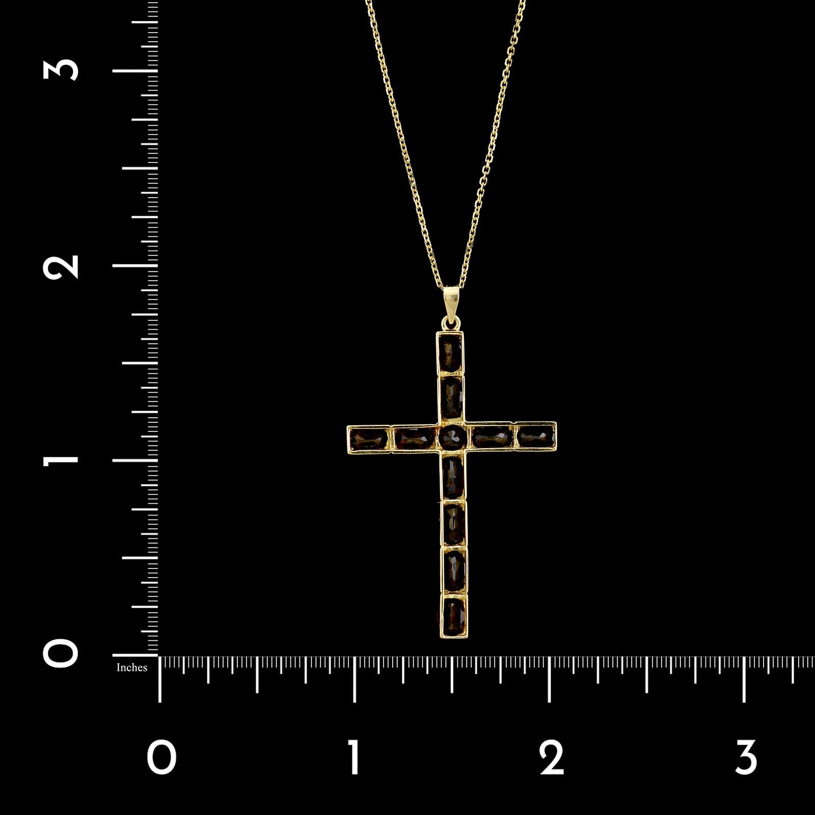 14K Yellow Gold Estate Garnet Cross Pendant Necklace