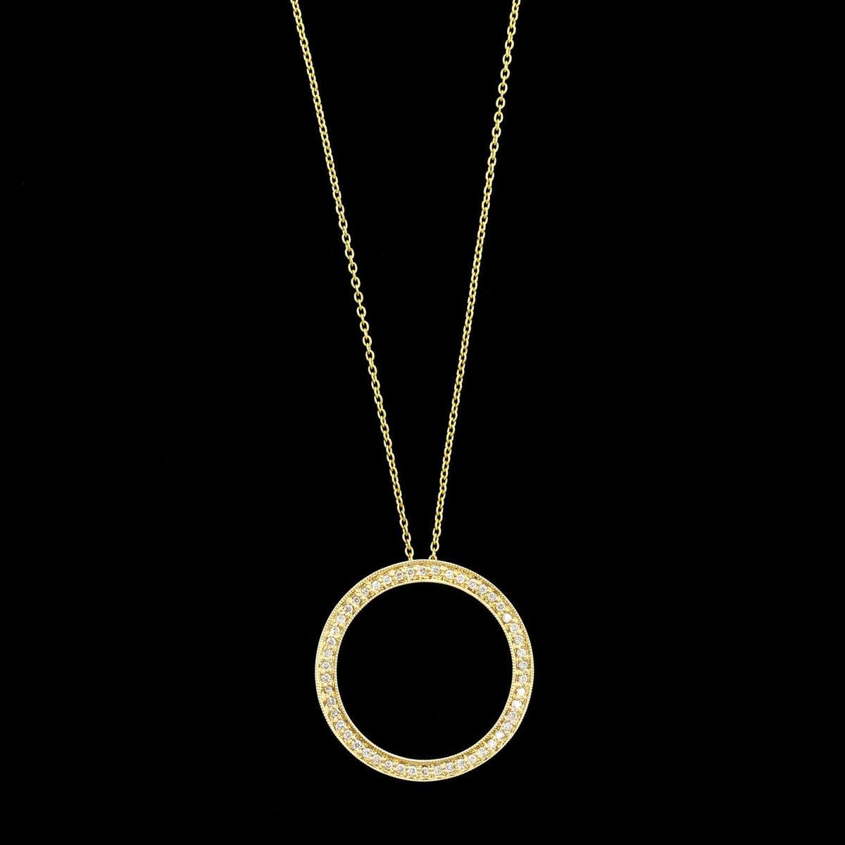 14K Yellow Gold Estate Diamond Circle Pendant Necklace