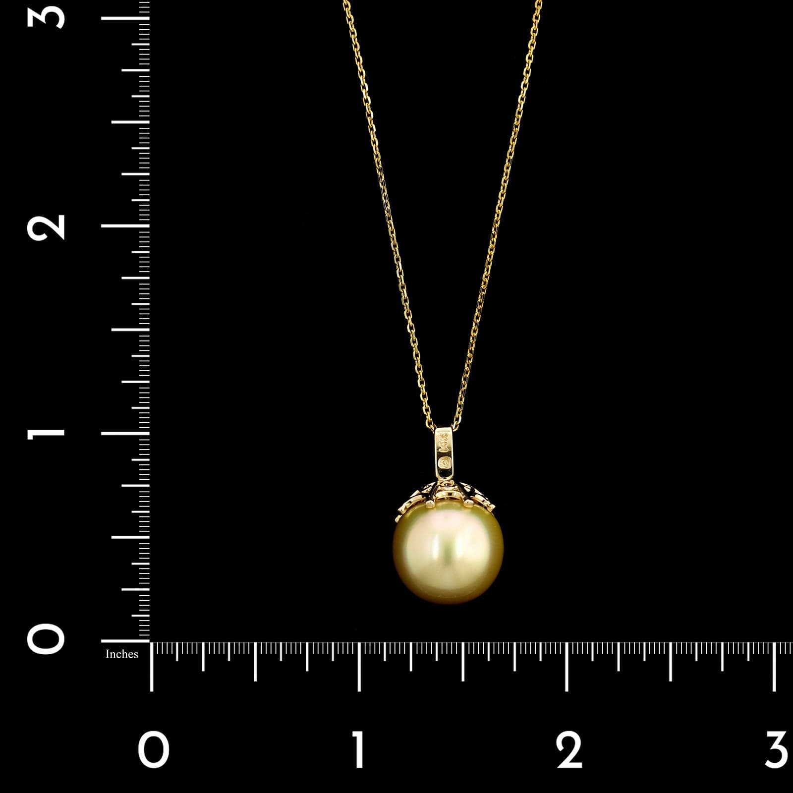 14K Yellow Gold Estate Cultured Golden South Sea Pearl and Diamond Pendant Necklace