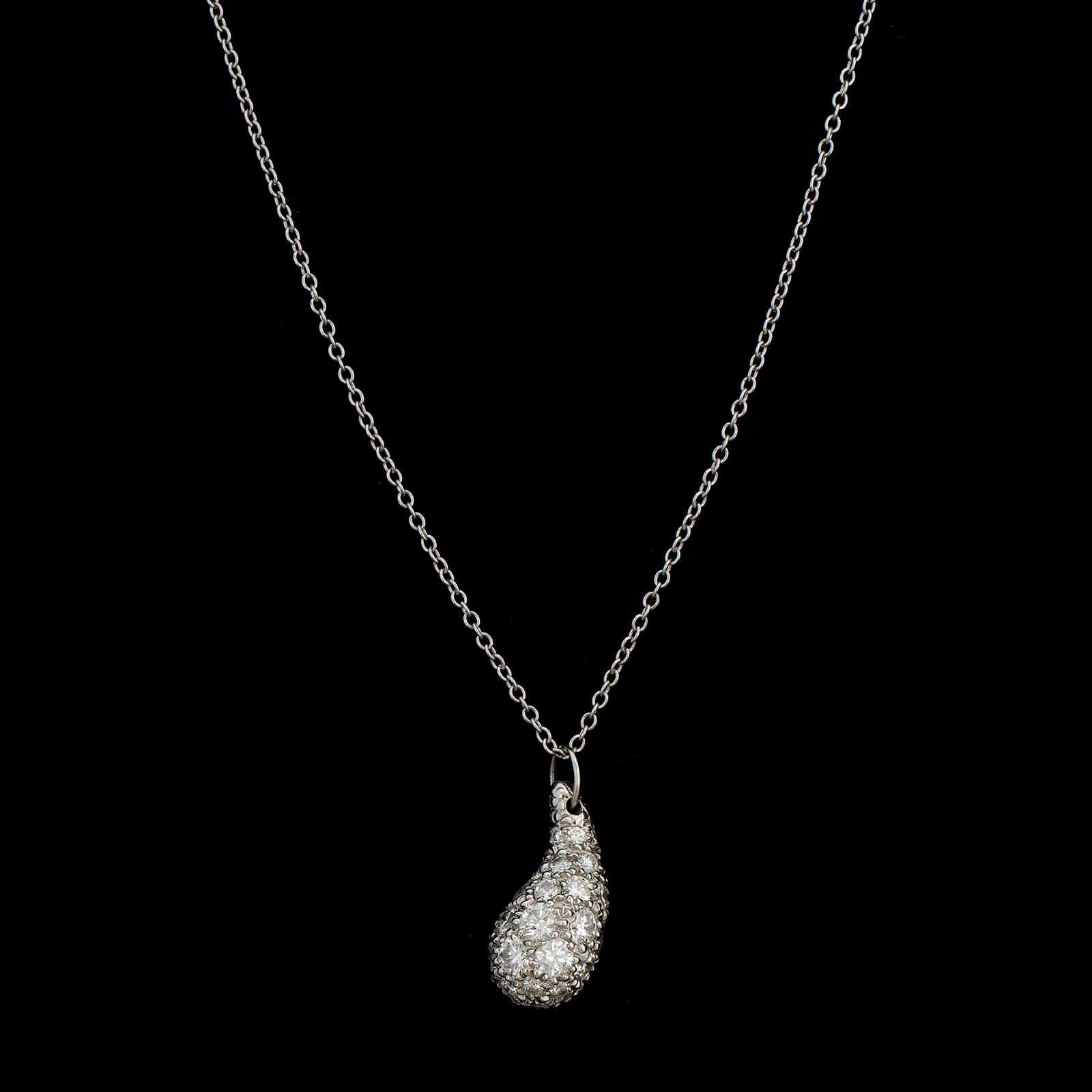 Tiffany &  Co. Platinum Estate Elsa Peretti Diamond Teardrop Necklace