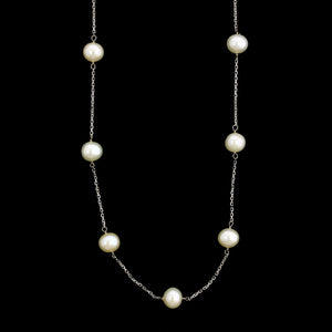 14K White Gold Estate Cultured Pearl Tin Cup Necklace