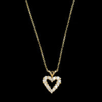 14K Yellow Gold Estate Diamond Open Heart Pendant Necklace