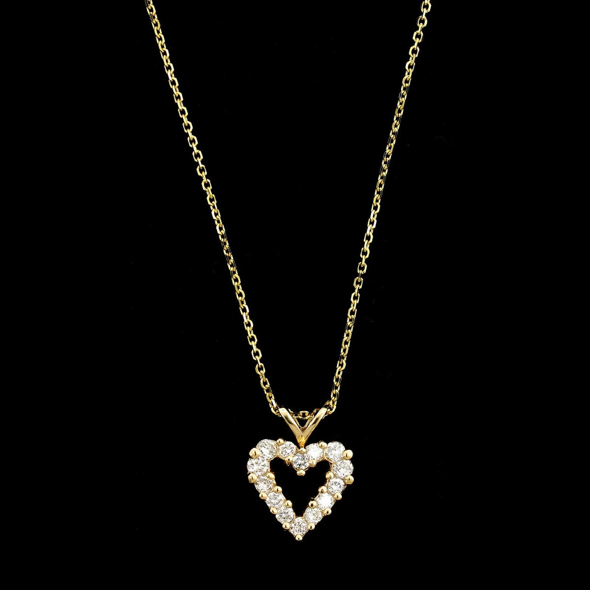 14K Yellow Gold Estate Diamond Open Heart Pendant Necklace