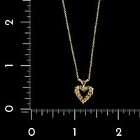 14K Yellow Gold Estate Diamond Open Heart Pendant Necklace