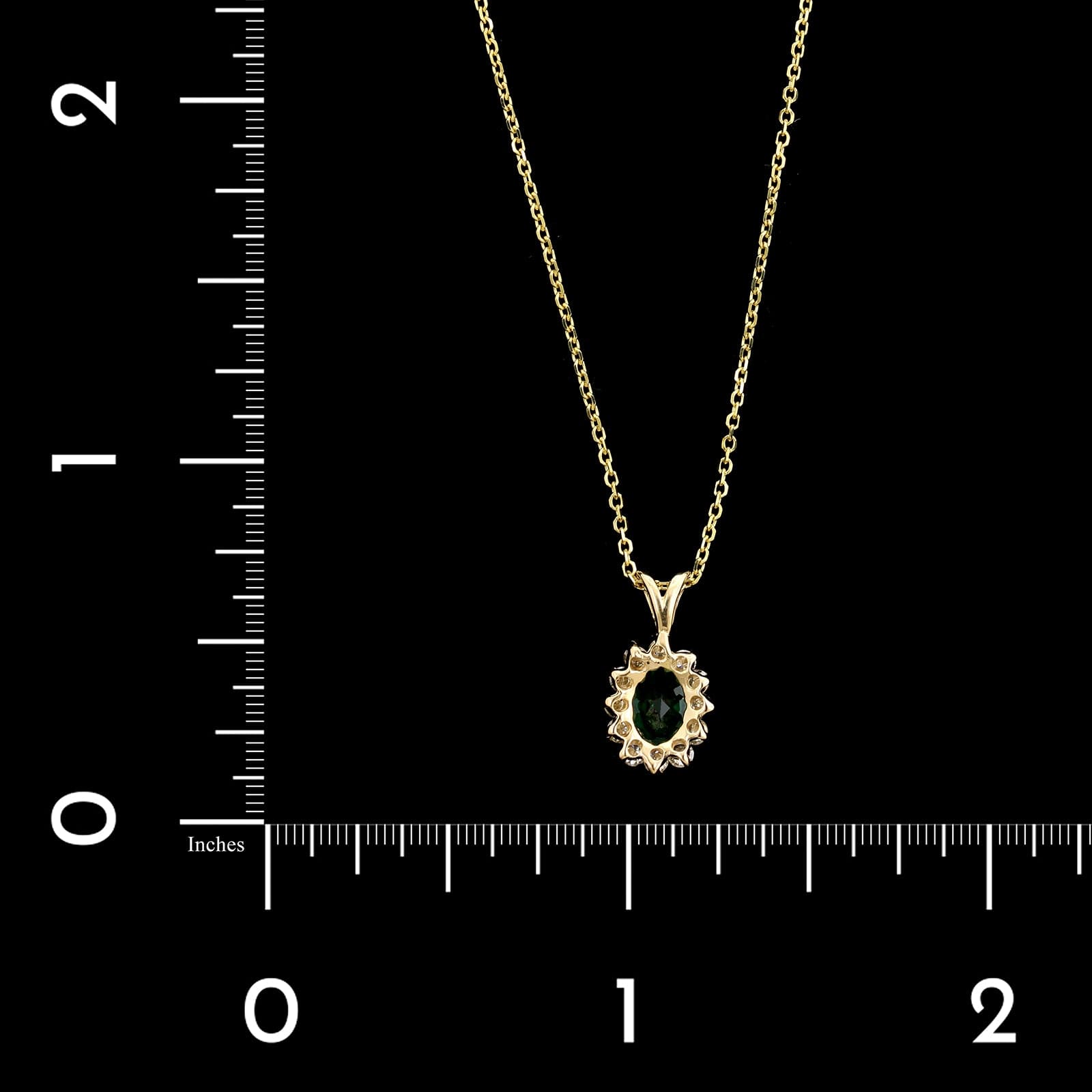 14K Yellow Gold Estate Emerald and Diamond Pendant Necklace