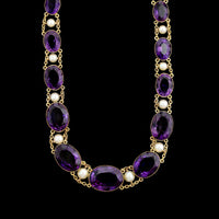 Vintage 14K Yellow Gold Estate Amethyst and Cultured Pearl Necklace