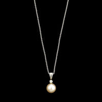 14K White Gold Estate Cultured Pearl and Diamond Pendant Necklace