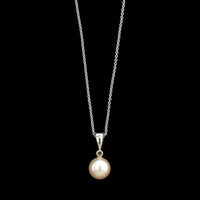 14K White Gold Estate Cultured Pearl and Diamond Pendant Necklace