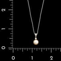 14K White Gold Estate Cultured Pearl and Diamond Pendant Necklace