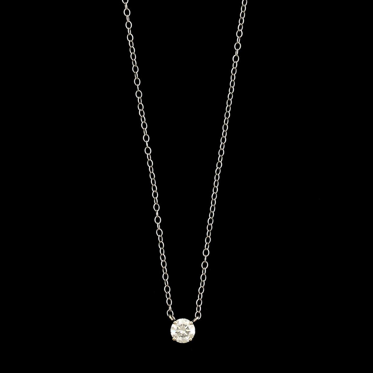 14K White Gold Estate Diamond Solitaire Pendant Necklace