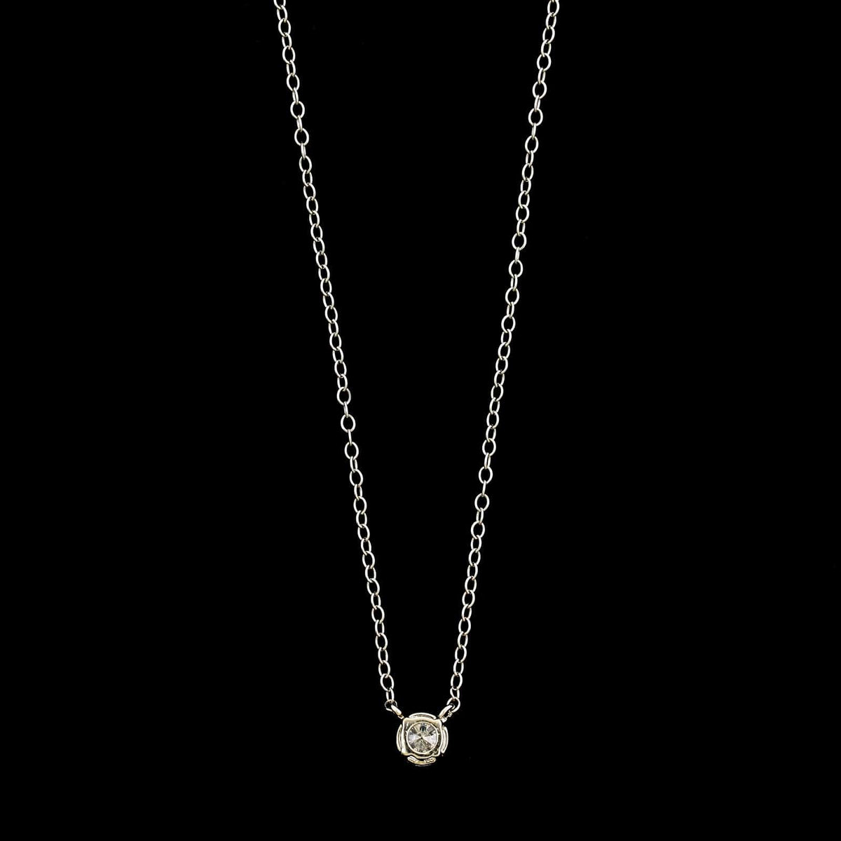 14K White Gold Estate Diamond Solitaire Pendant Necklace